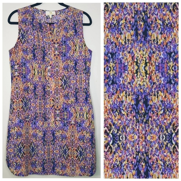 COLLECTIVE CONCEPTS Sleeveless Colorful Chiffon Shirt Dress, 3/4 Button Front, M - Picture 1 of 10